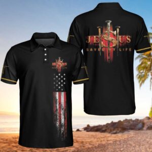 Jesus Saved My Life American Flag Polo Shirt #H