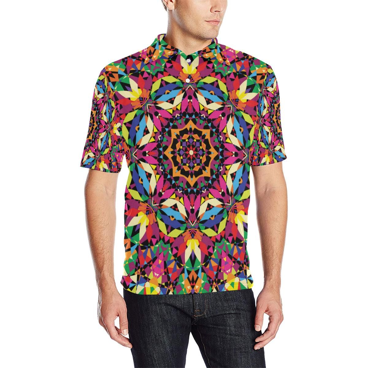 Kaleidoscope Pattern Print Design 02 Men Polo Shirt Kaleidoscope Pattern Print Design 02 Men Polo Shirt