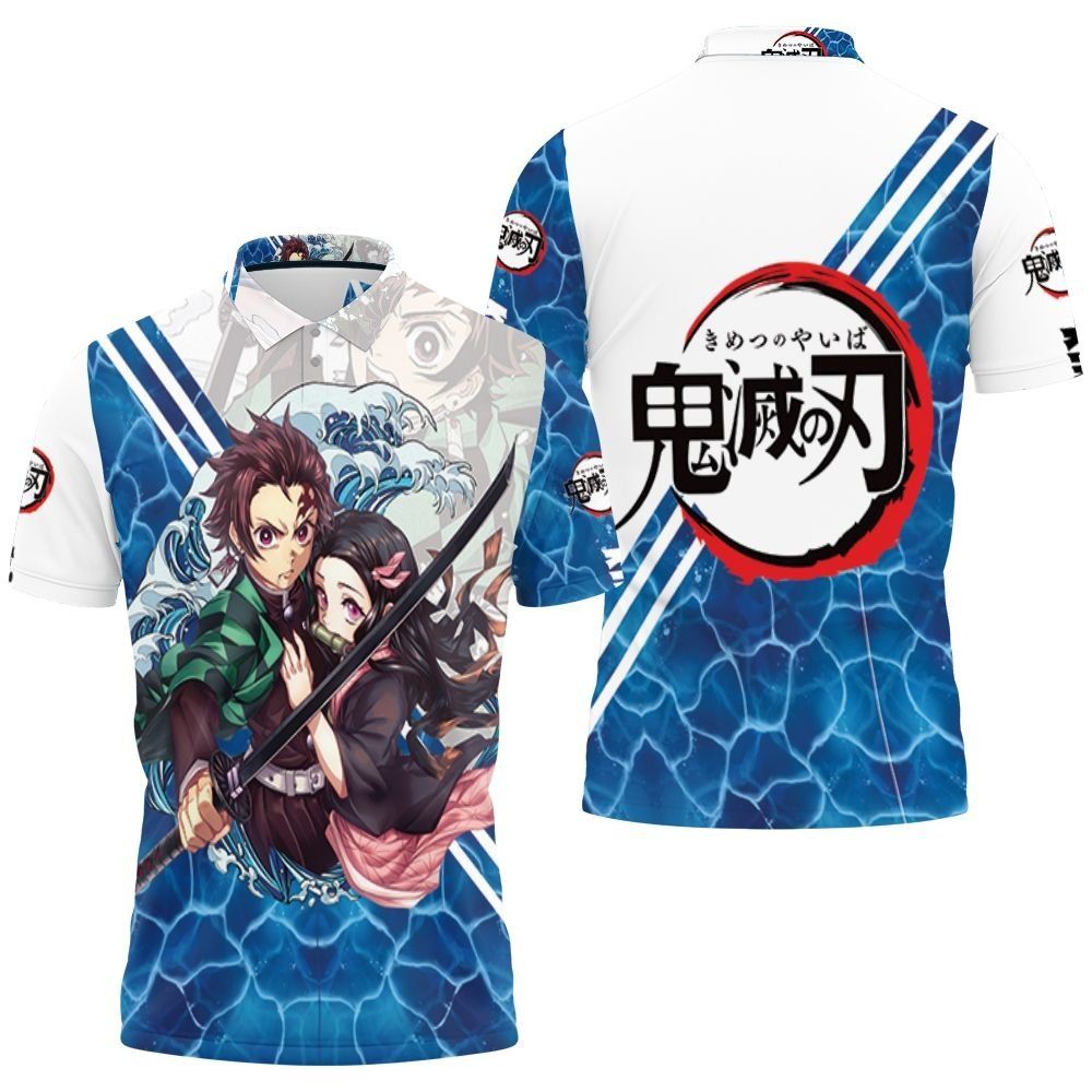 Kamado tanjiro kamado nezuko grow up edition kimetsu no yaiba Blue Polo shirt Kamado tanjiro kamado nezuko grow up edition kimetsu no yaiba Blue Polo shirt