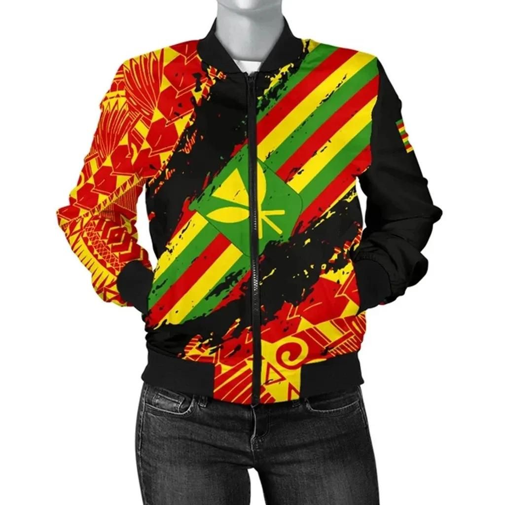 Kanaka Flag Polynesian Women's Bomber Jacket - Nora Style - AH J9 Bomber Jacket Kanaka Flag Polynesian Women's Bomber Jacket - Nora Style - AH J9 Bomber Jacket