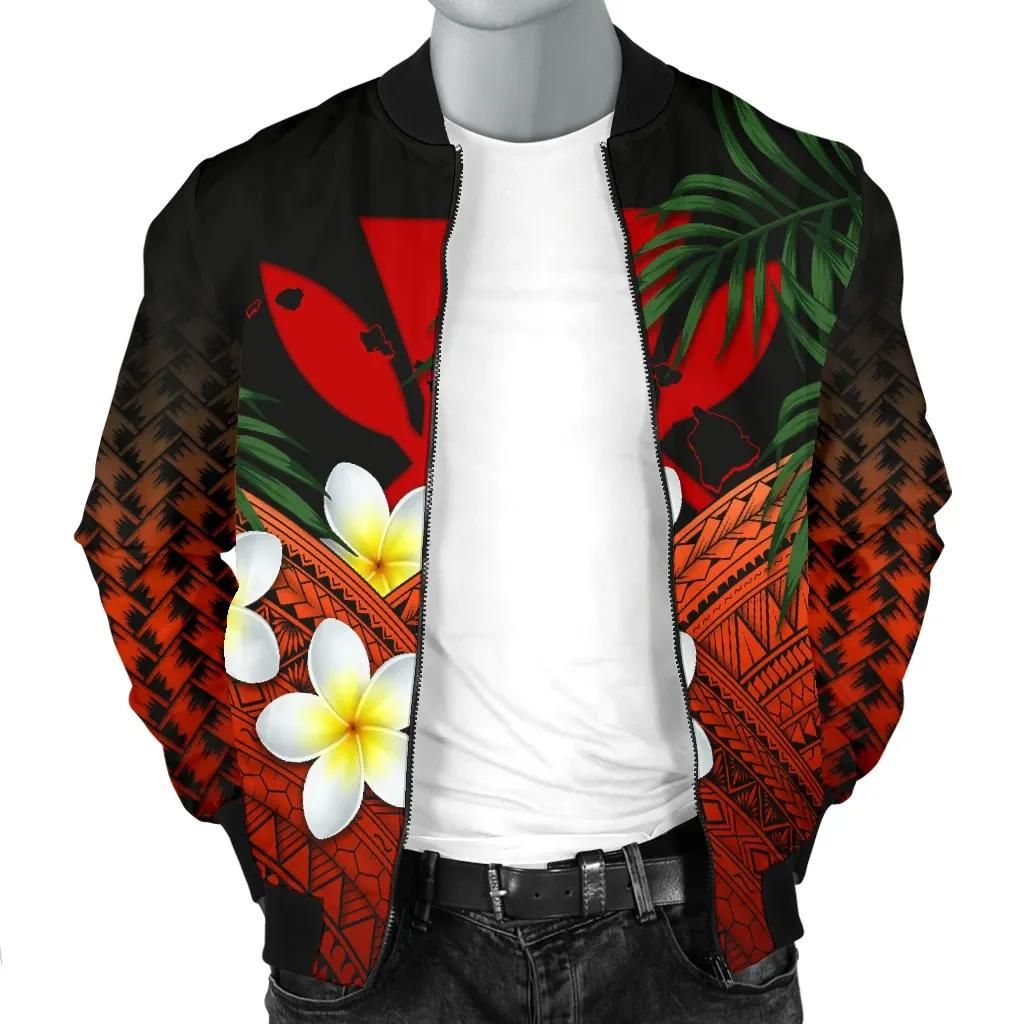 Kanaka-Maoli-Hawaiian-Mens-Bomber-Jacket-Polynesian-Plumeria-Banana-Leaves-Red-A02-Bomber-Jacket-2