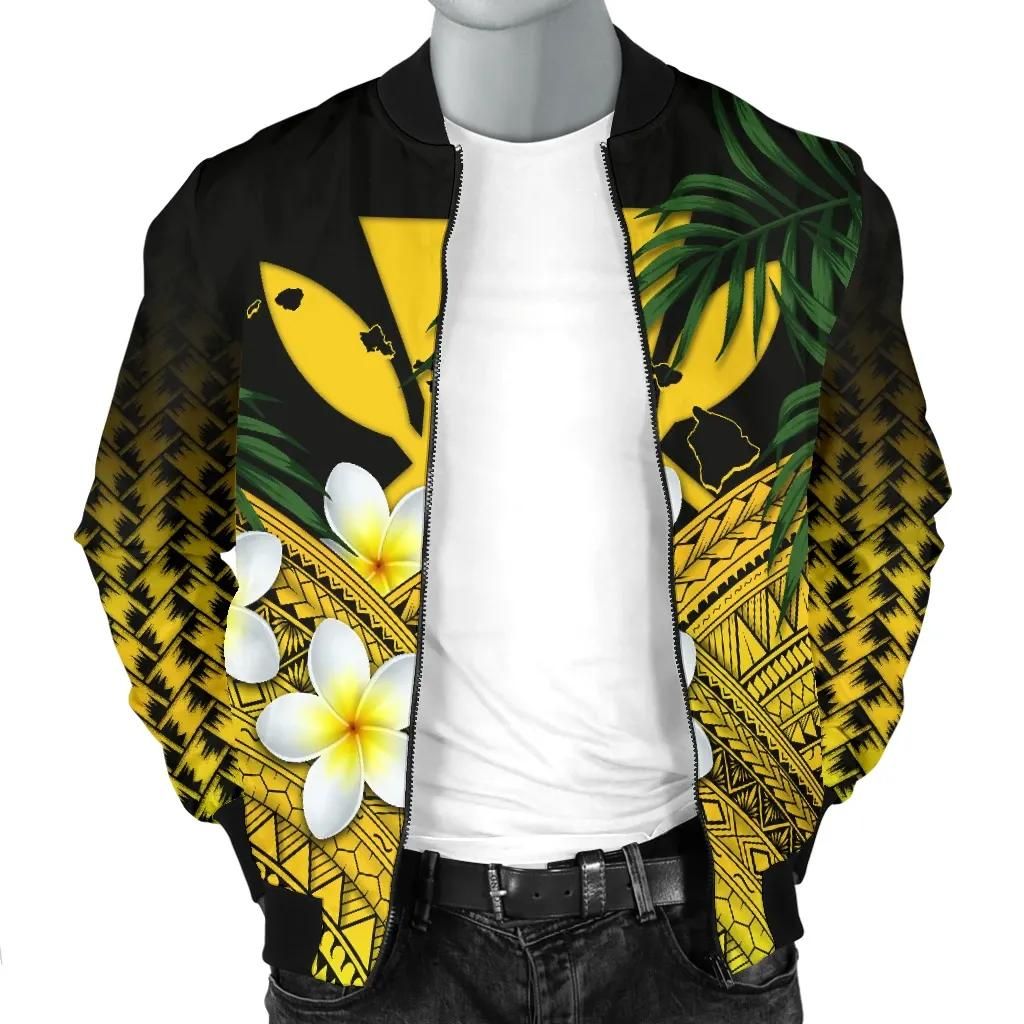 Kanaka-Maoli-Hawaiian-Mens-Bomber-Jacket-Polynesian-Plumeria-Banana-Leaves-Yellow-A02-Bomber-Jacket-2