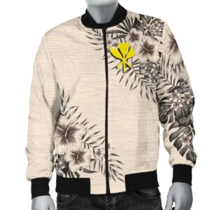 Kanaka Maoli (Hawaiian) Men's Bomber Jacket - The Beige Hibiscus A7 Bomber Jacket