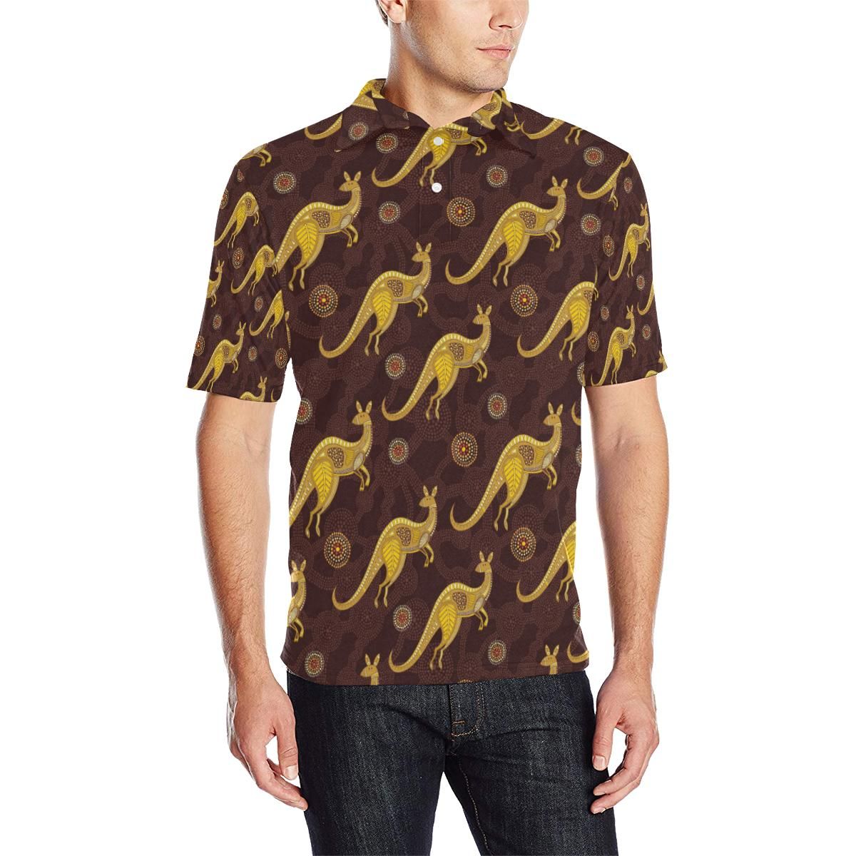 Kangaroos Aboriginal Pattern Print Design 08 Men Polo Shirt Kangaroos Aboriginal Pattern Print Design 08 Men Polo Shirt