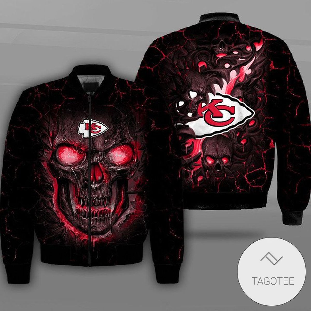 Kansas City Chiefs Lava Skull Full Print Bomber Jacket Kansas City Chiefs Lava Skull Full Print Bomber Jacket
