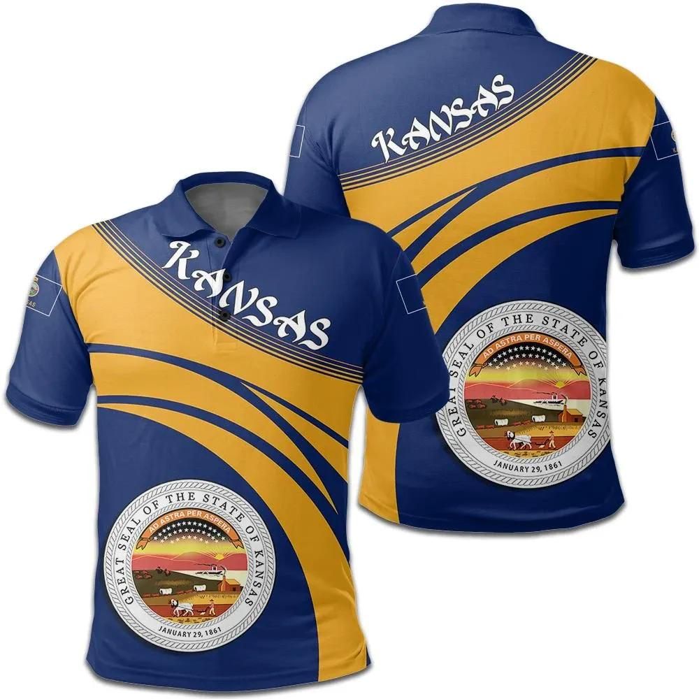 Kansas Coat Of Arms Polo Shirt Cricket Style J5W Kansas Coat Of Arms Polo Shirt Cricket Style J5W