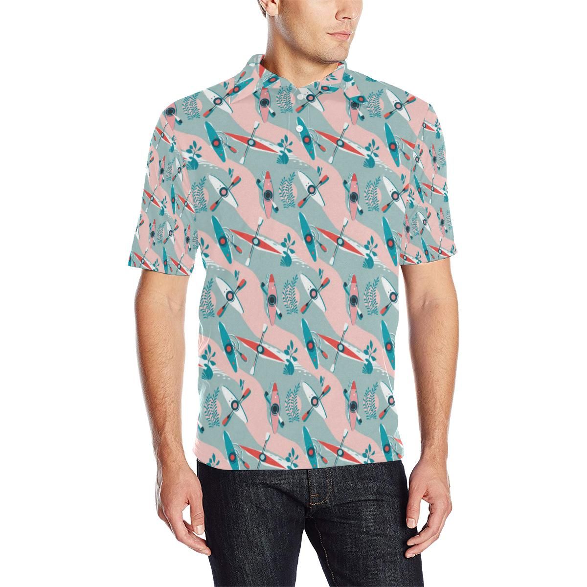Kayak Pattern Print Design 05 Men Polo Shirt Kayak Pattern Print Design 05 Men Polo Shirt