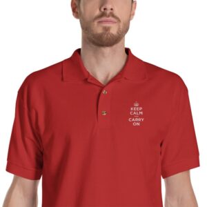 Keep Calm And Carry On (White Embroidered) Polo Shirt