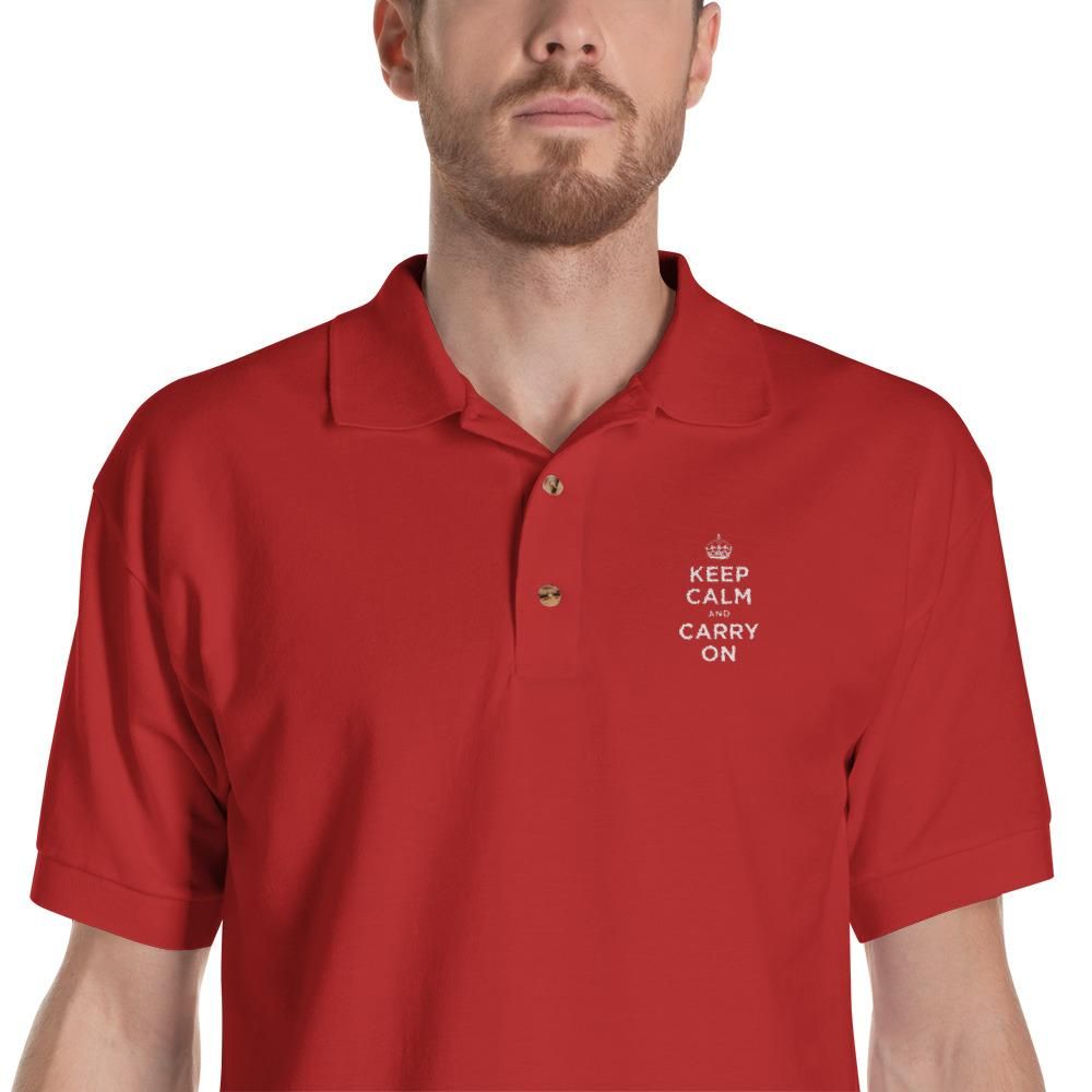 Keep Calm And Carry On (White Embroidered) Polo Shirt Keep Calm And Carry On (White Embroidered) Polo Shirt