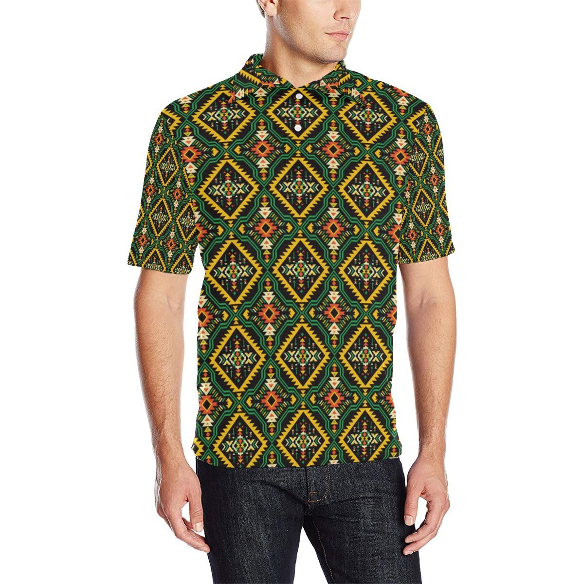 Kente Green Design African Print Men Polo Shirt Kente Green Design African Print Men Polo Shirt