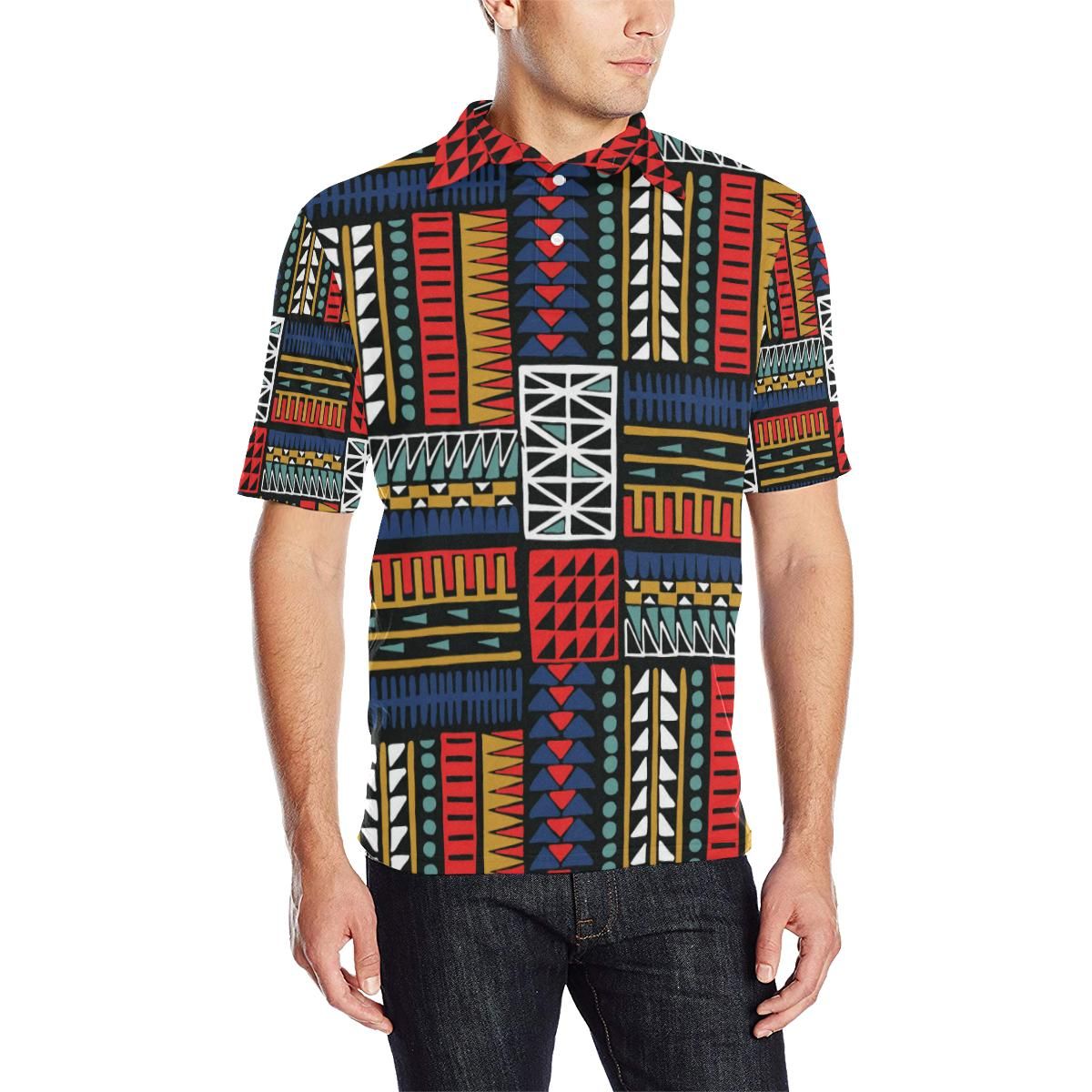 Kente Pattern Print Design 02 Men Polo Shirt Kente Pattern Print Design 02 Men Polo Shirt