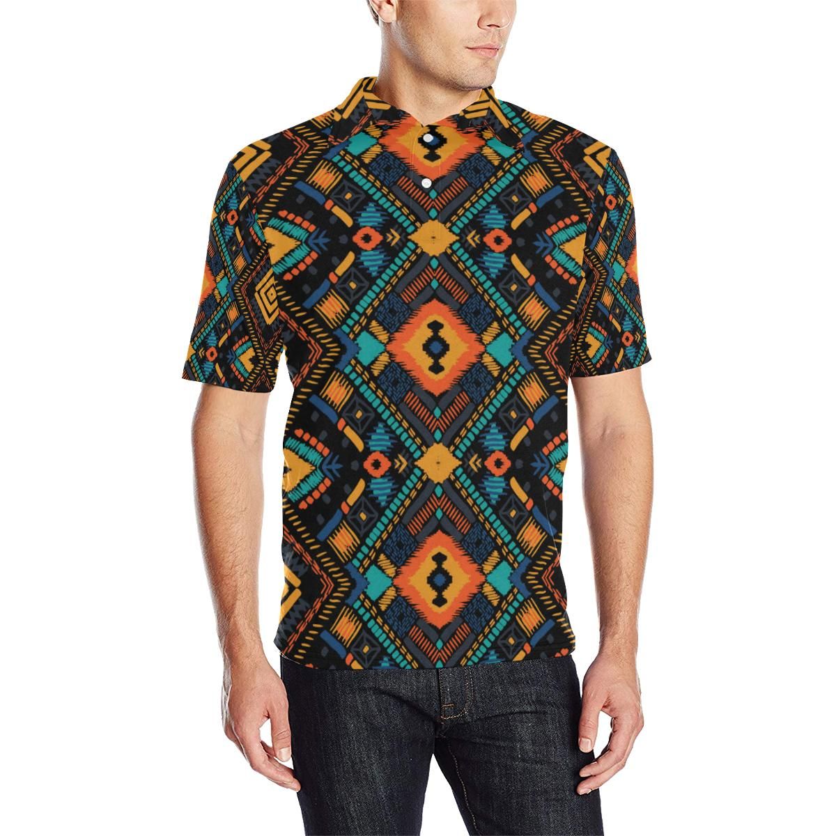 Kente Pattern Print Design 04 Men Polo Shirt Kente Pattern Print Design 04 Men Polo Shirt