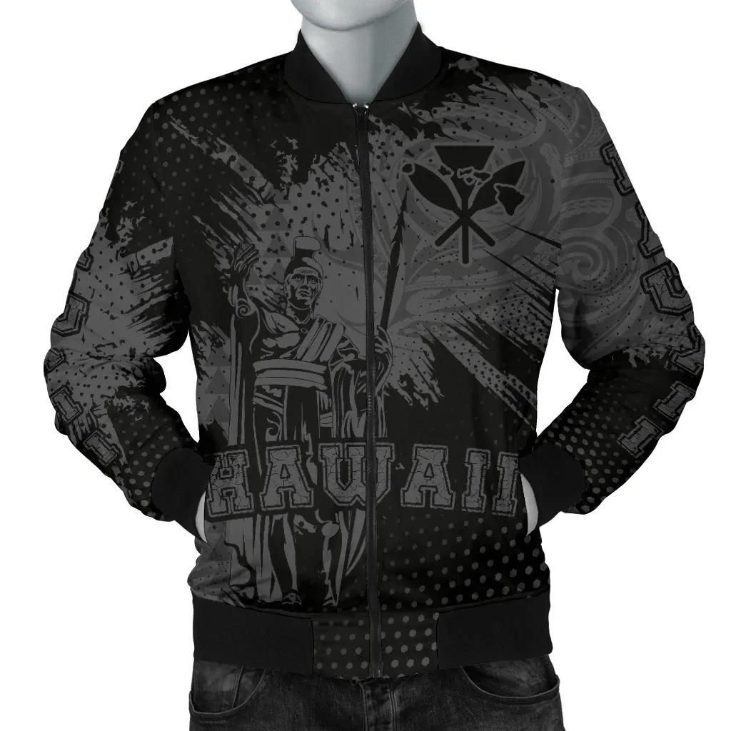 King Kamehameha Hawaii Men's Bomber Jacket - Gray - Vincent Style - AH J91 Bomber Jacket King Kamehameha Hawaii Men's Bomber Jacket - Gray - Vincent Style - AH J91 Bomber Jacket