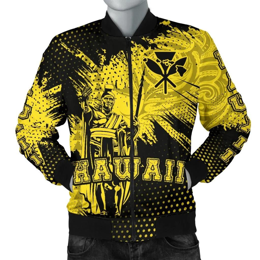 King Kamehameha Hawaii Men's Bomber Jacket - Yellow - Vincent Style - AH J91 Bomber Jacket King Kamehameha Hawaii Men's Bomber Jacket - Yellow - Vincent Style - AH J91 Bomber Jacket