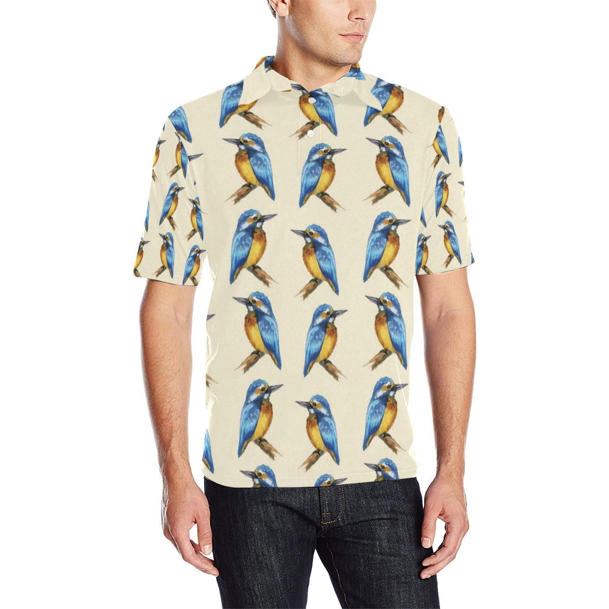 Kingfisher Pattern Print Design 01 Men Polo Shirt Kingfisher Pattern Print Design 01 Men Polo Shirt
