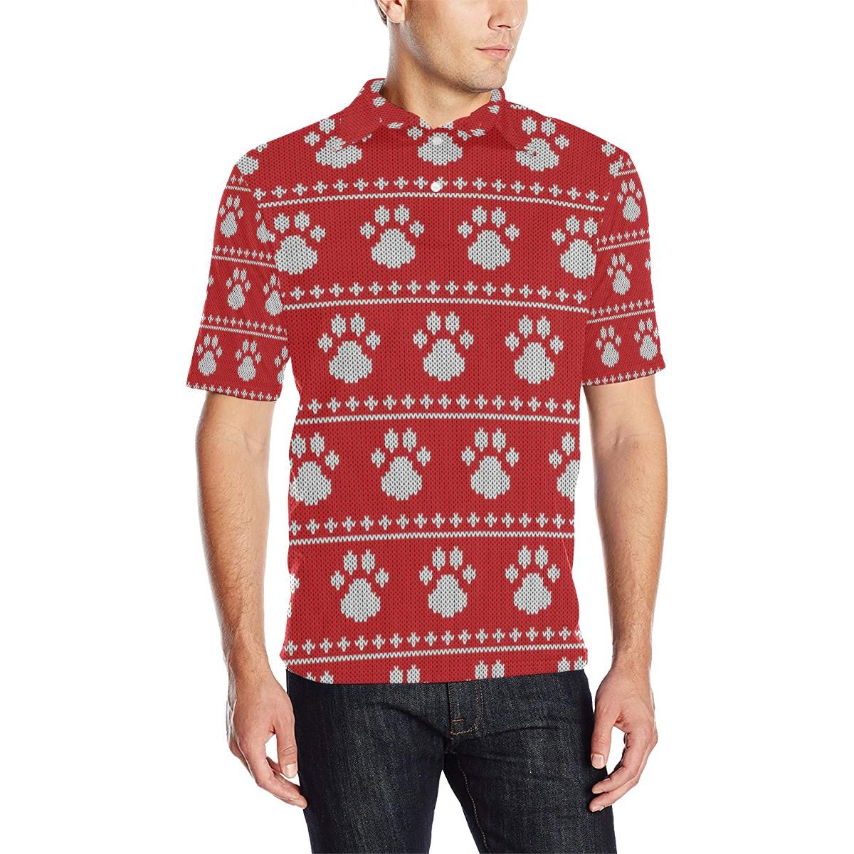 Knit Paw Pattern Print Design 03 Men Polo Shirt Knit Paw Pattern Print Design 03 Men Polo Shirt