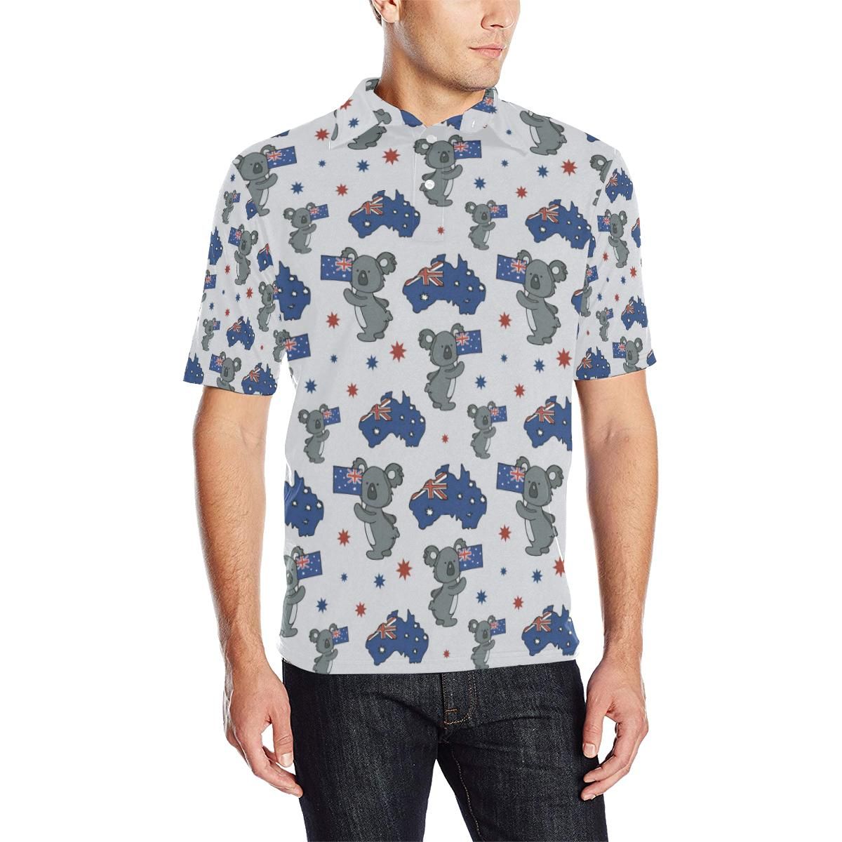 Koala Australia Day Themed Design Men Polo Shirt Koala Australia Day Themed Design Men Polo Shirt