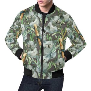 Koala Bamboo Pattern Print Mens Bomber Jacket