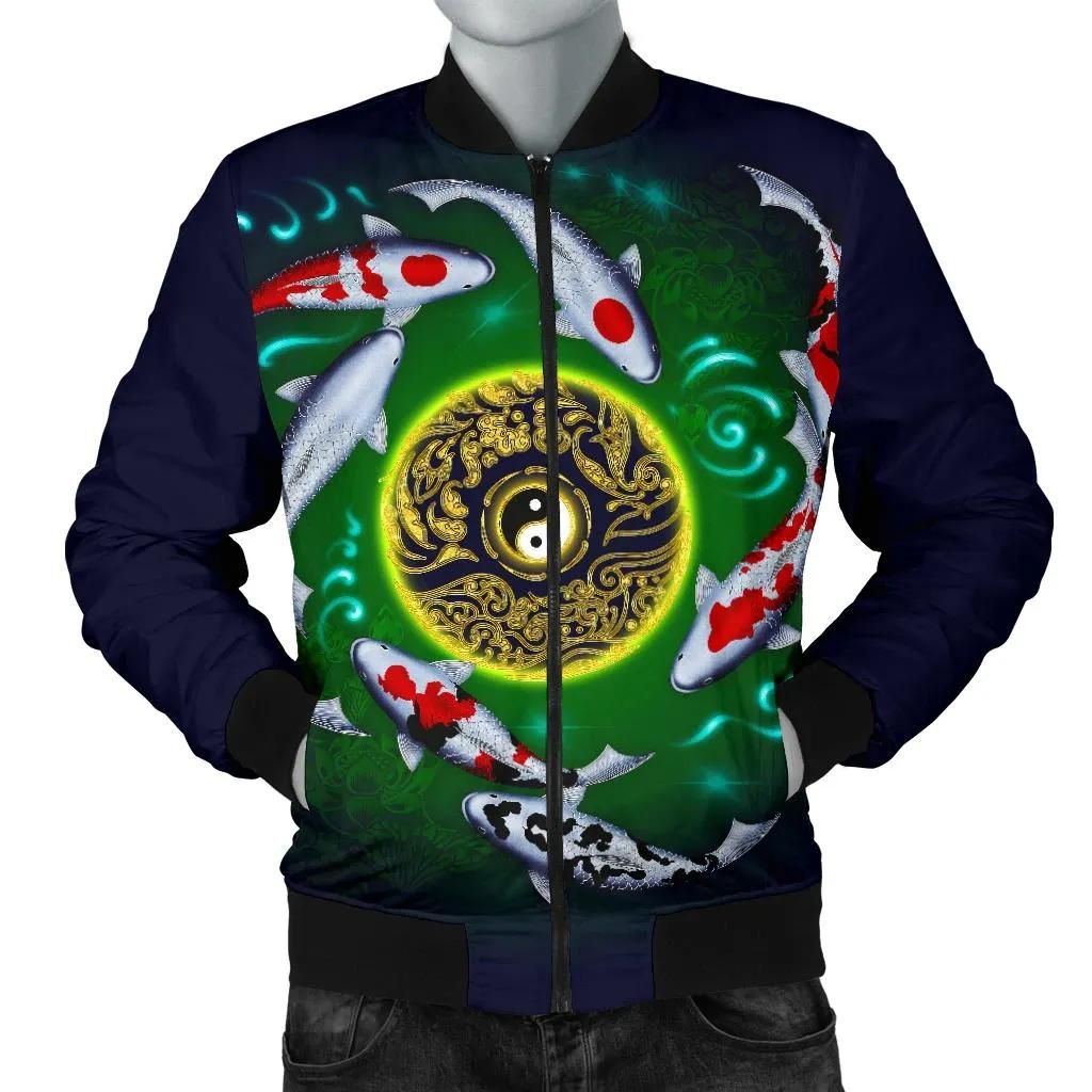 Koi Fish Men's Bomber Jacket - Koi Fish Yin Yang - BN02 Bomber Jacket Koi Fish Men's Bomber Jacket - Koi Fish Yin Yang - BN02 Bomber Jacket