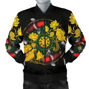 Koi Fish Men's Bomber Jacket - Lotus Koi Fish Yin Yang - BN02 Bomber Jacket