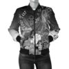 Kosrae Custom Personalised Women's Bomber Jacket - Humpback Whale with Tropical Flowers (White)- BN18 Bomber Jacket