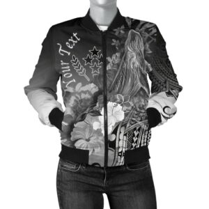 Kosrae Custom Personalised Women's Bomber Jacket - Humpback Whale with Tropical Flowers (White)- BN18 Bomber Jacket