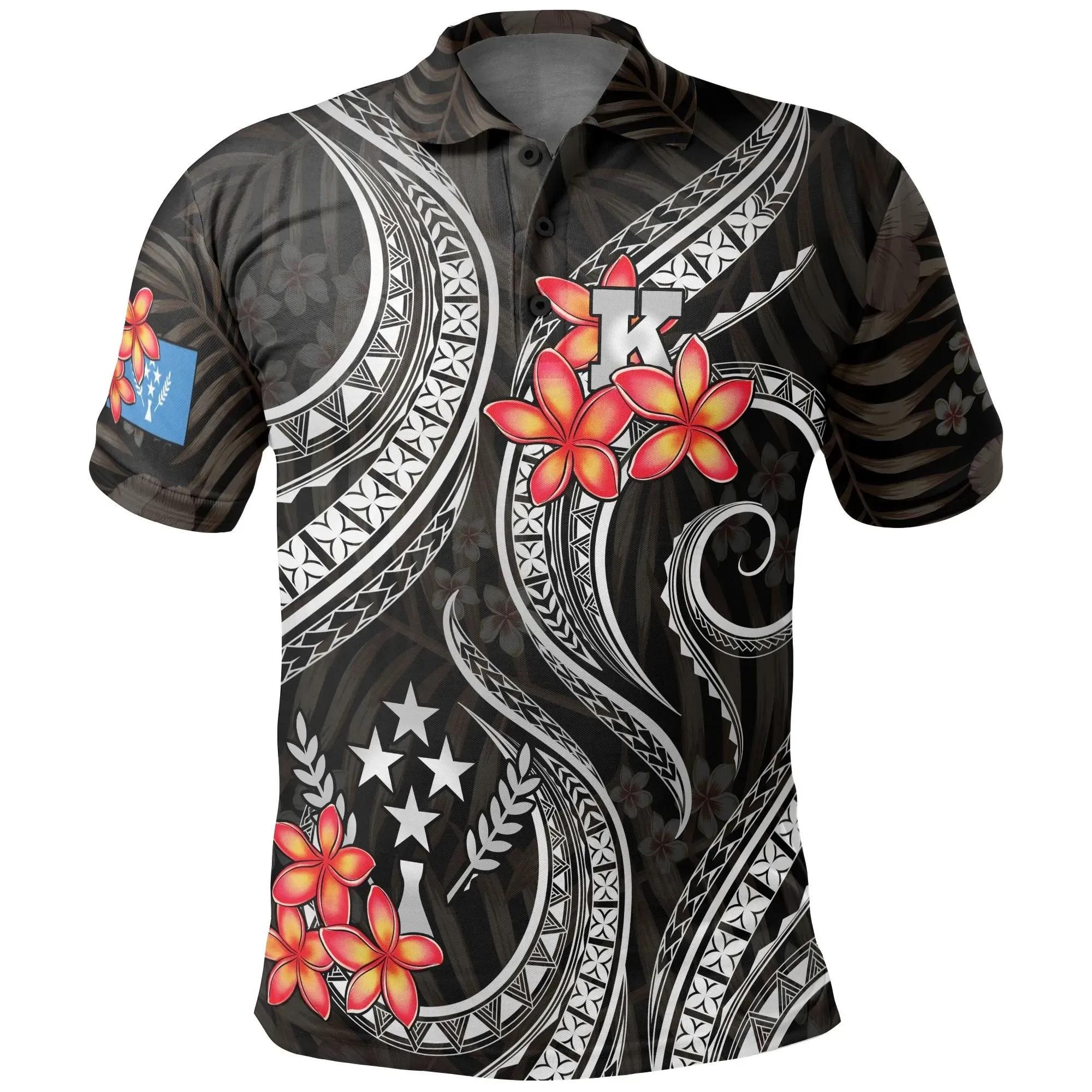 Kosrae Micronesian Polo Shirt - Black Plumeria - BN11 Kosrae Micronesian Polo Shirt - Black Plumeria - BN11