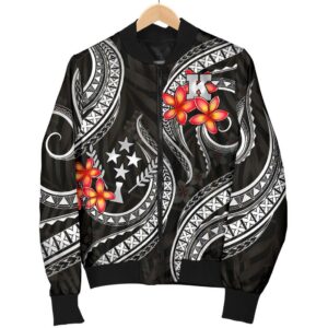 Kosrae Micronesian Women Bomber Jacket - Black Plumeria - BN11 Bomber Jacket