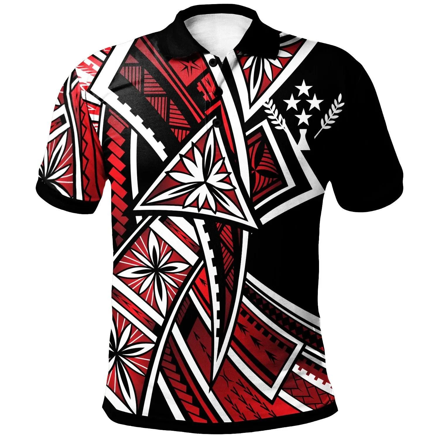 Kosrae Polo Shirt - Tribal Flower Special Pattern Red Color - BN20 Kosrae Polo Shirt - Tribal Flower Special Pattern Red Color - BN20