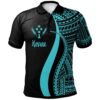 Kosrae Polo Shirt Turquoise - Polynesian Tentacle Tribal Pattern - BN11