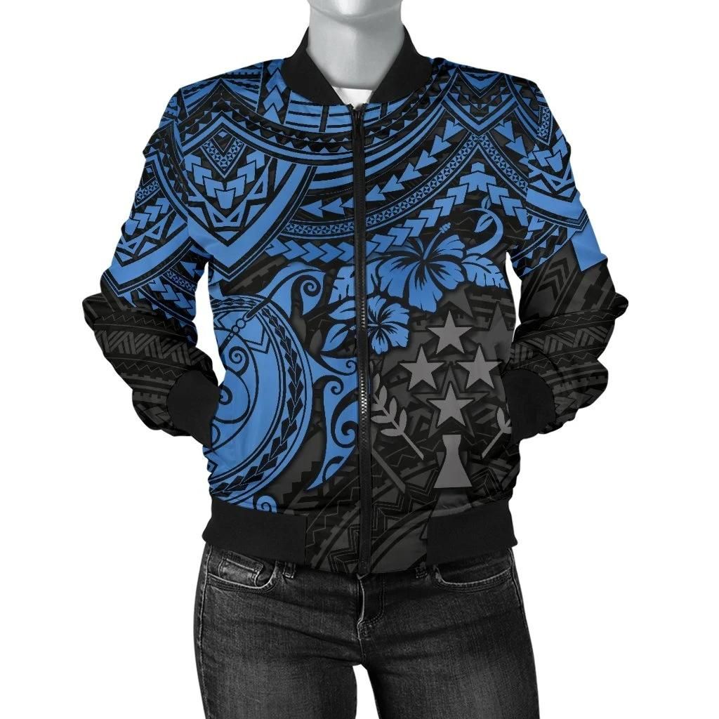Kosrae Polynesian Bomber Jacket (Women) - Blue Turtle - BN15 Bomber Jacket Kosrae Polynesian Bomber Jacket (Women) - Blue Turtle - BN15 Bomber Jacket