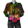 Kosrae Polynesian Women's Bomber Jacket - Hibiscus and Banana Leaves - BN15