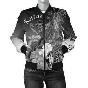 Kosrae Women's Bomber Jacket - Humpback Whale with Tropical Flowers (White)- BN18 Bomber Jacket