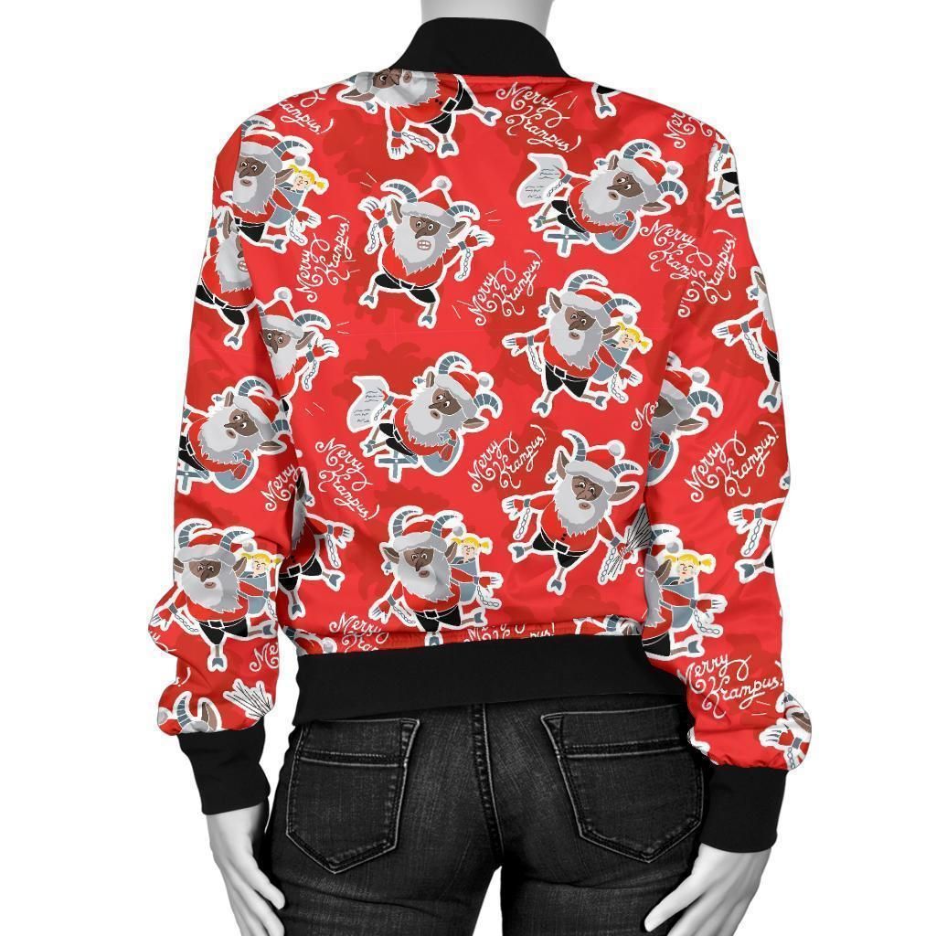 Krampus-Christmas-Print-Pattern-Women-Casual-Bomber-Jacket-2