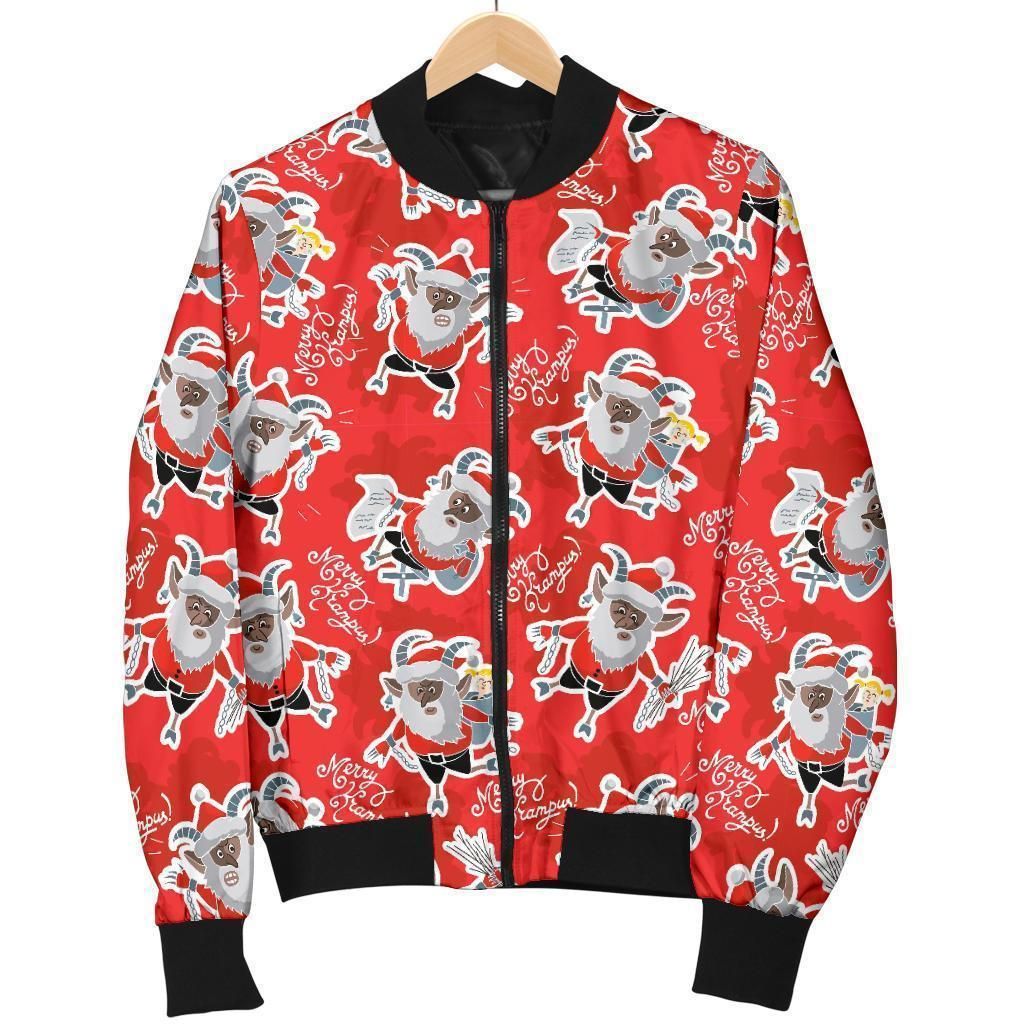 Krampus Christmas Print Pattern Women Casual Bomber Jacket Krampus Christmas Print Pattern Women Casual Bomber Jacket