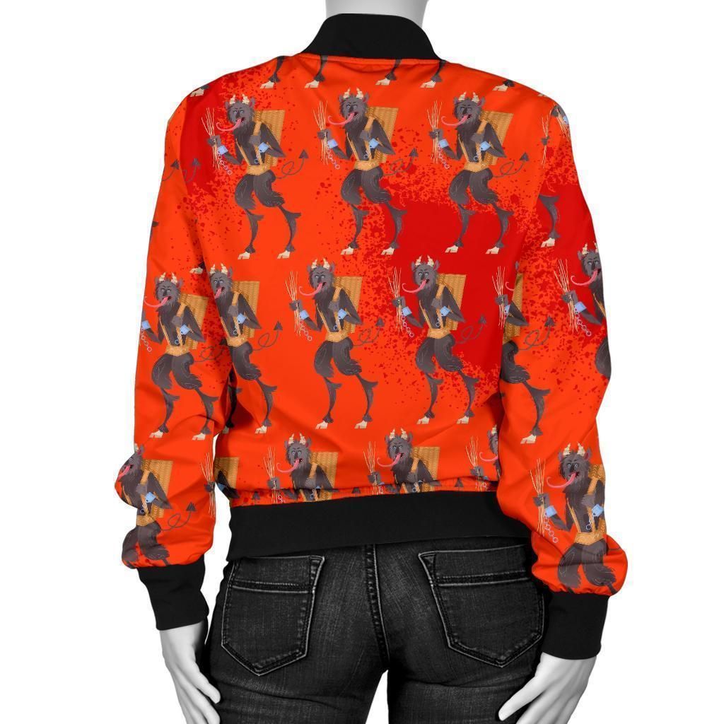 Krampus-Pattern-Print-Women-Casual-Bomber-Jacket-2