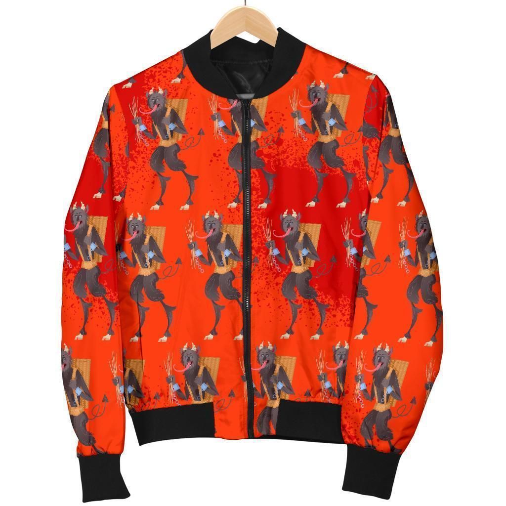 Krampus Pattern Print Women Casual Bomber Jacket Krampus Pattern Print Women Casual Bomber Jacket
