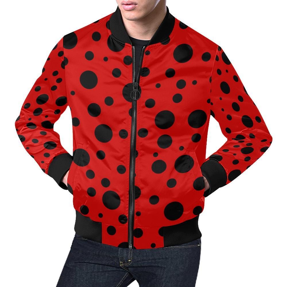Ladybug Pattern Print Mens Bomber Jacket Ladybug Pattern Print Mens Bomber Jacket