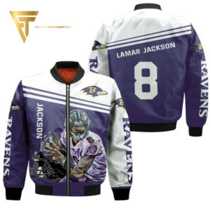 Lamar Jackson Baltimore Ravens 8 Legend Full Print Bomber Jacket