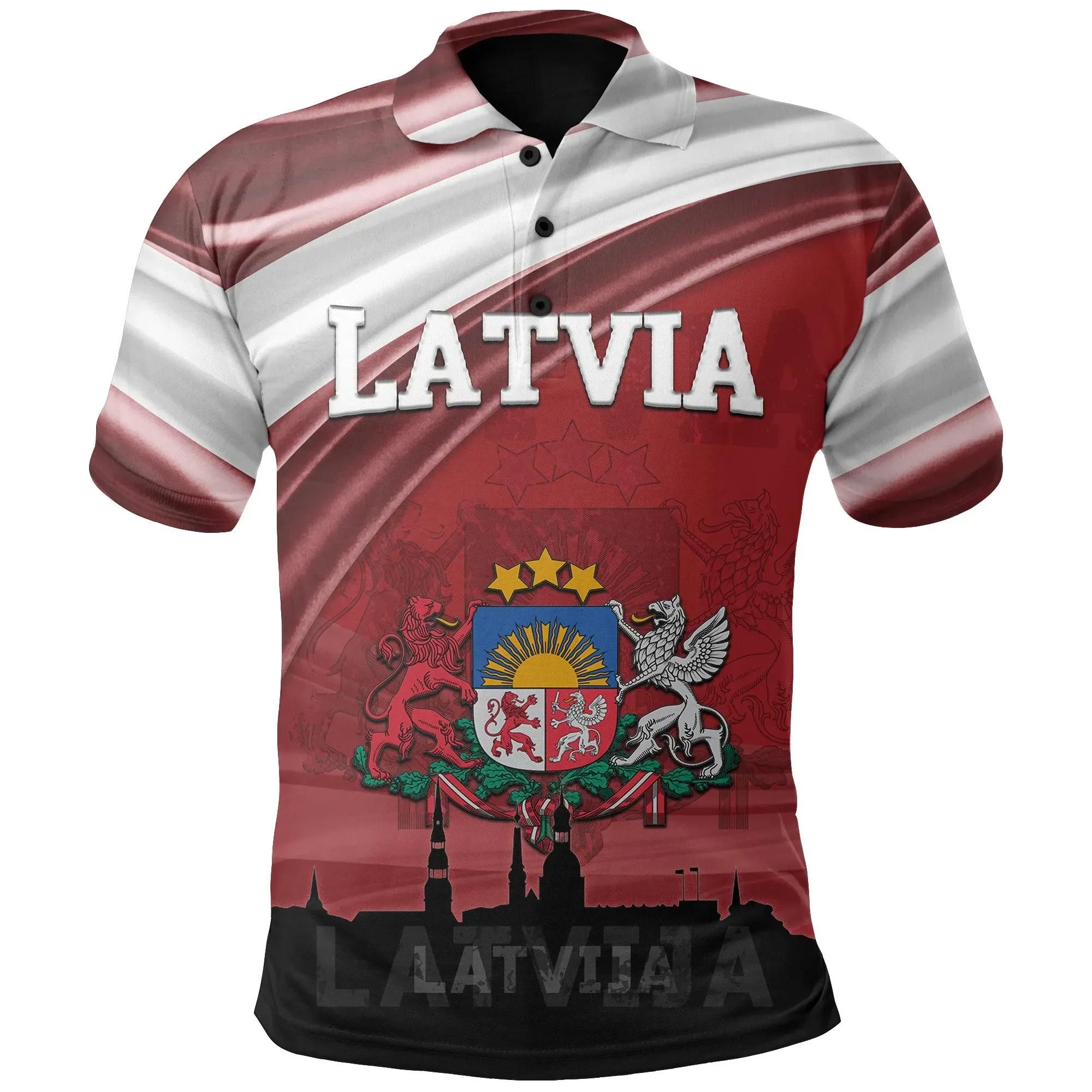 Latvia Polo Shirt Flag - Latvija Football Style TH5 Latvia Polo Shirt Flag - Latvija Football Style TH5