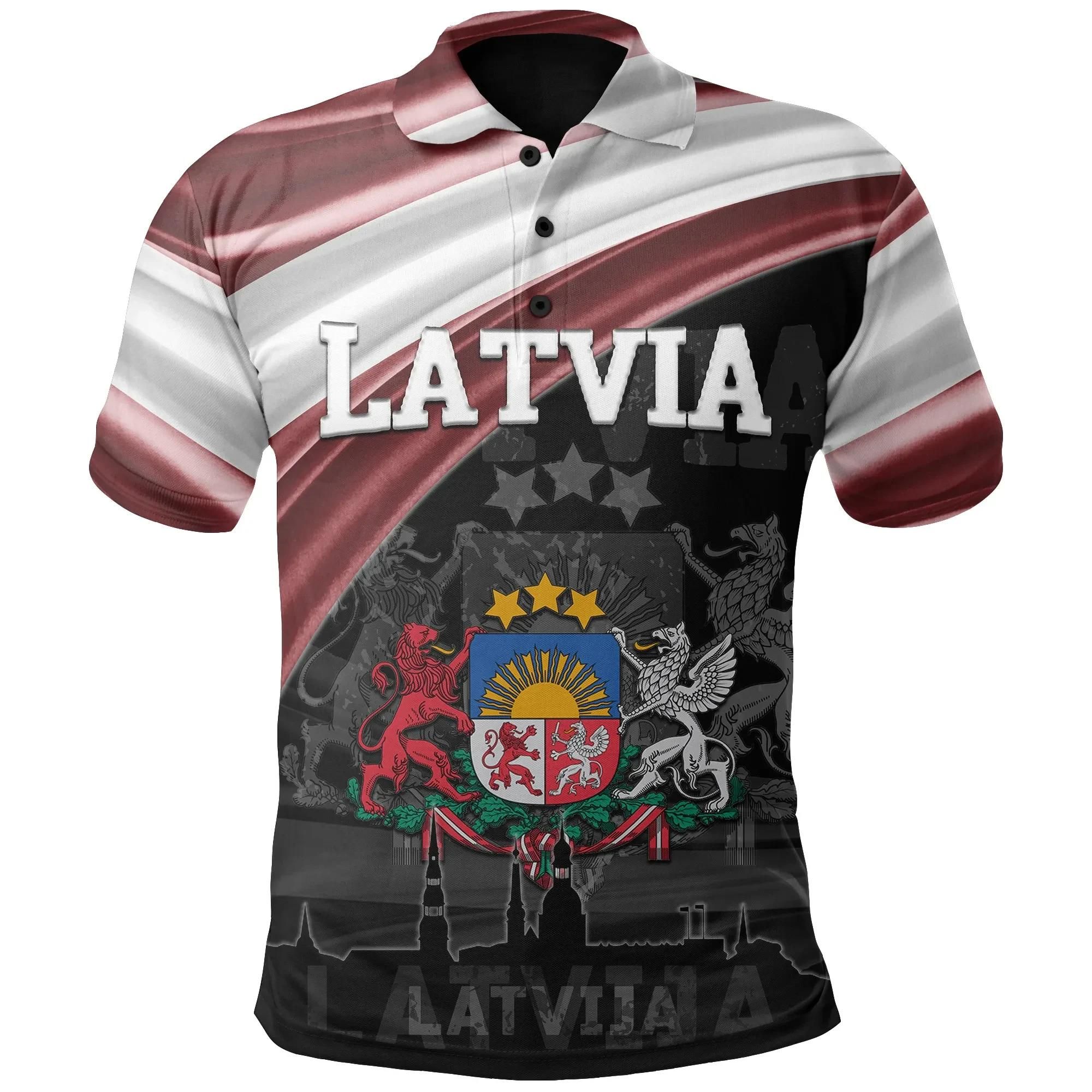 Latvia Polo Shirt Flag - Riga TH5 Latvia Polo Shirt Flag - Riga TH5