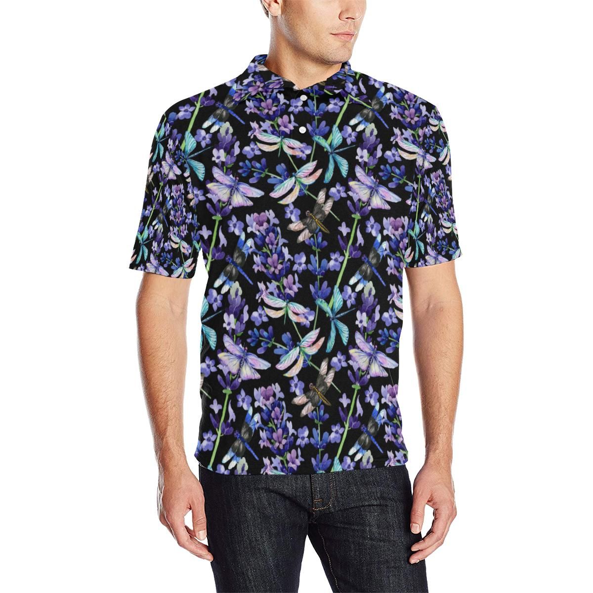 Lavender Dragonfly Pattern Print Design Lv03 Men Polo Shirt Lavender Dragonfly Pattern Print Design Lv03 Men Polo Shirt
