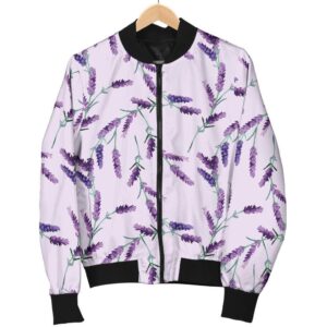 Lavender Floral Pattern Print Women Casual Bomber Jacket