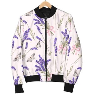 Lavender Floral Print Pattern Women Casual Bomber Jacket