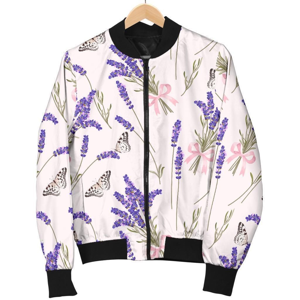 Lavender Floral Print Pattern Women Casual Bomber Jacket Lavender Floral Print Pattern Women Casual Bomber Jacket