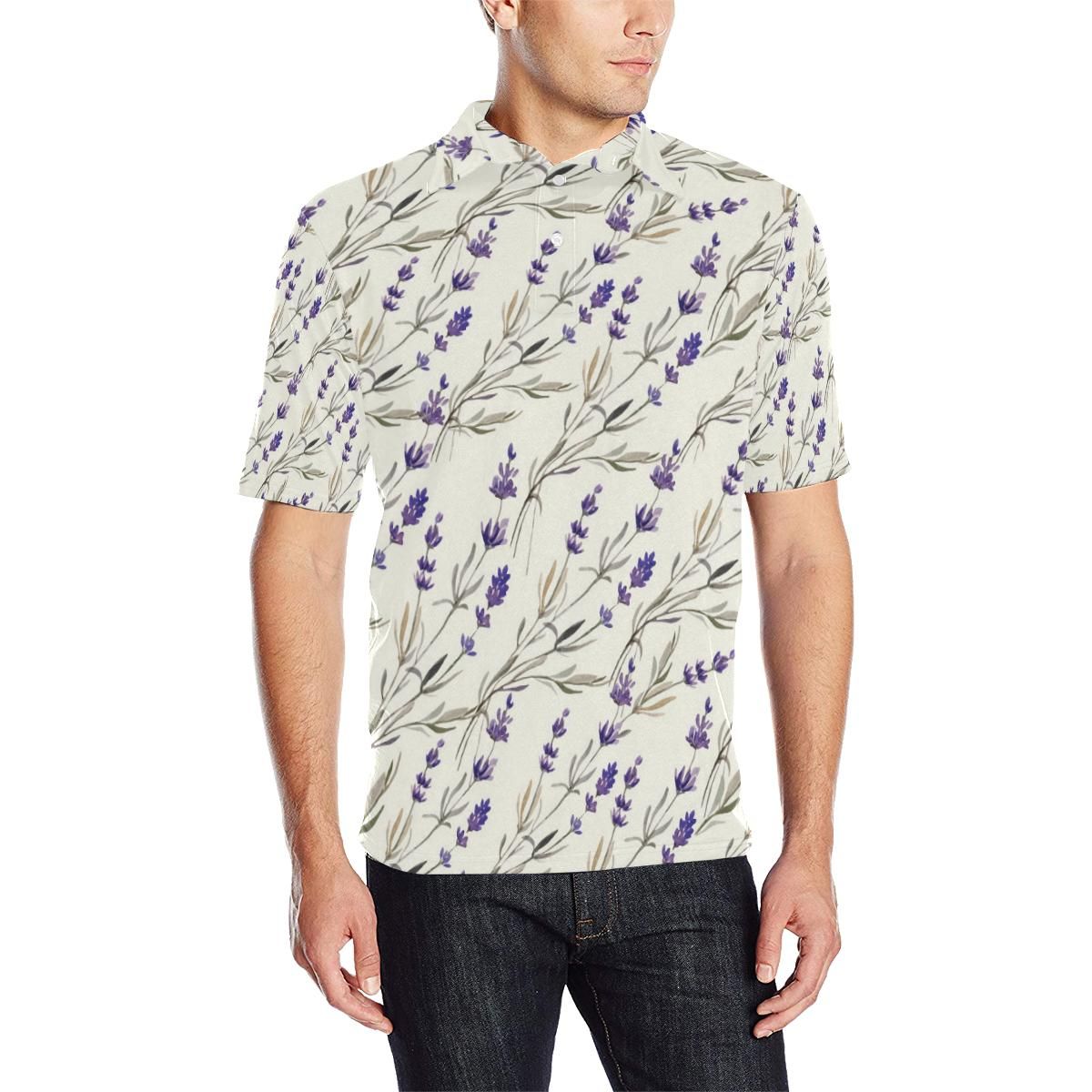Lavender Pattern Print Design 01 Men Polo Shirt Lavender Pattern Print Design 01 Men Polo Shirt