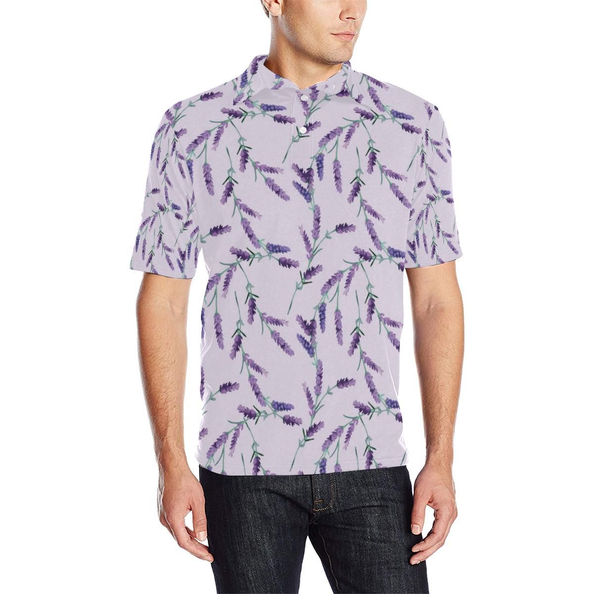 Lavender Pattern Print Design 02 Men Polo Shirt Lavender Pattern Print Design 02 Men Polo Shirt
