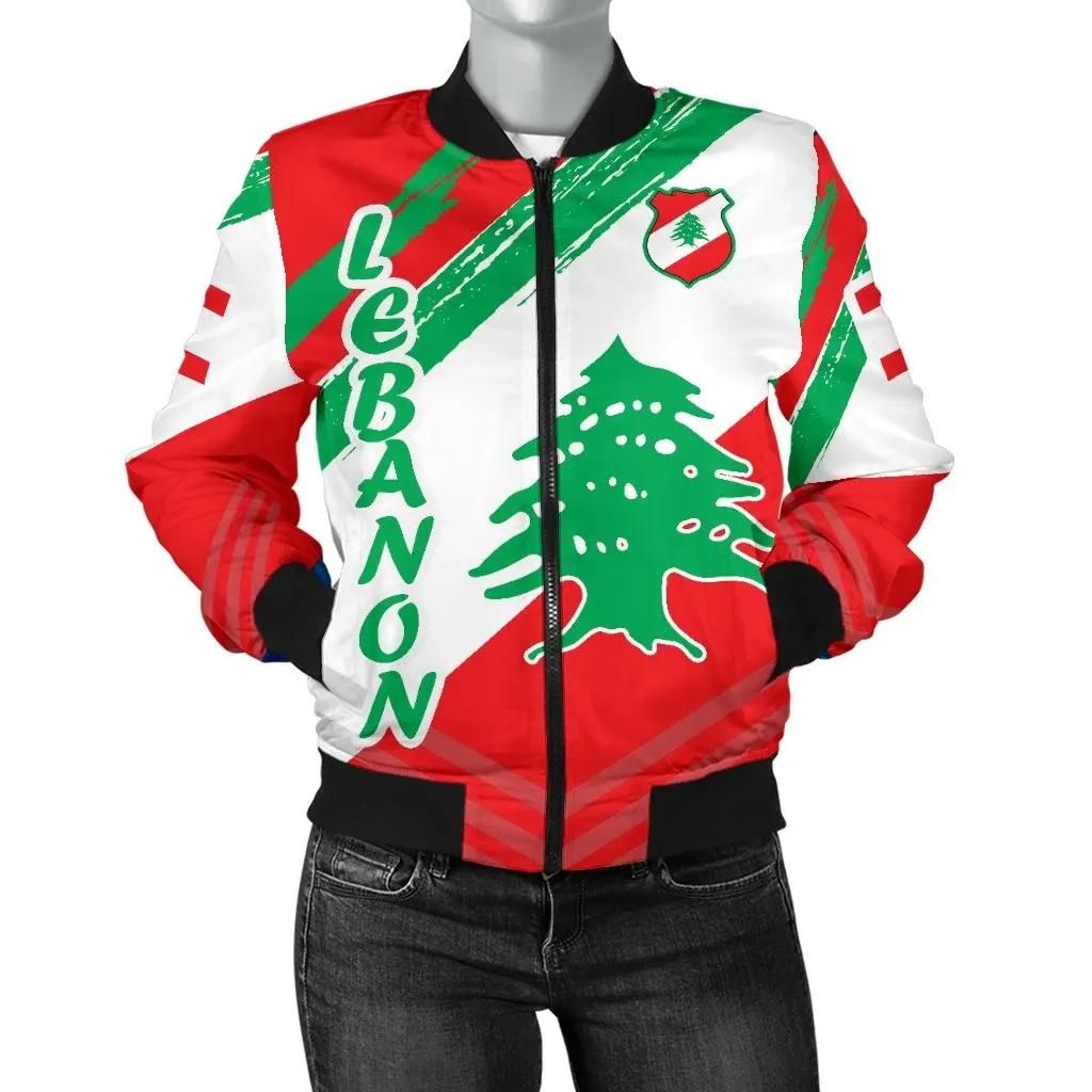 Lebanon Personalised Women's Bomber Jacket - Lebanon Flag Polygon Style - BN1524 Bomber Jacket Lebanon Personalised Women's Bomber Jacket - Lebanon Flag Polygon Style - BN1524 Bomber Jacket