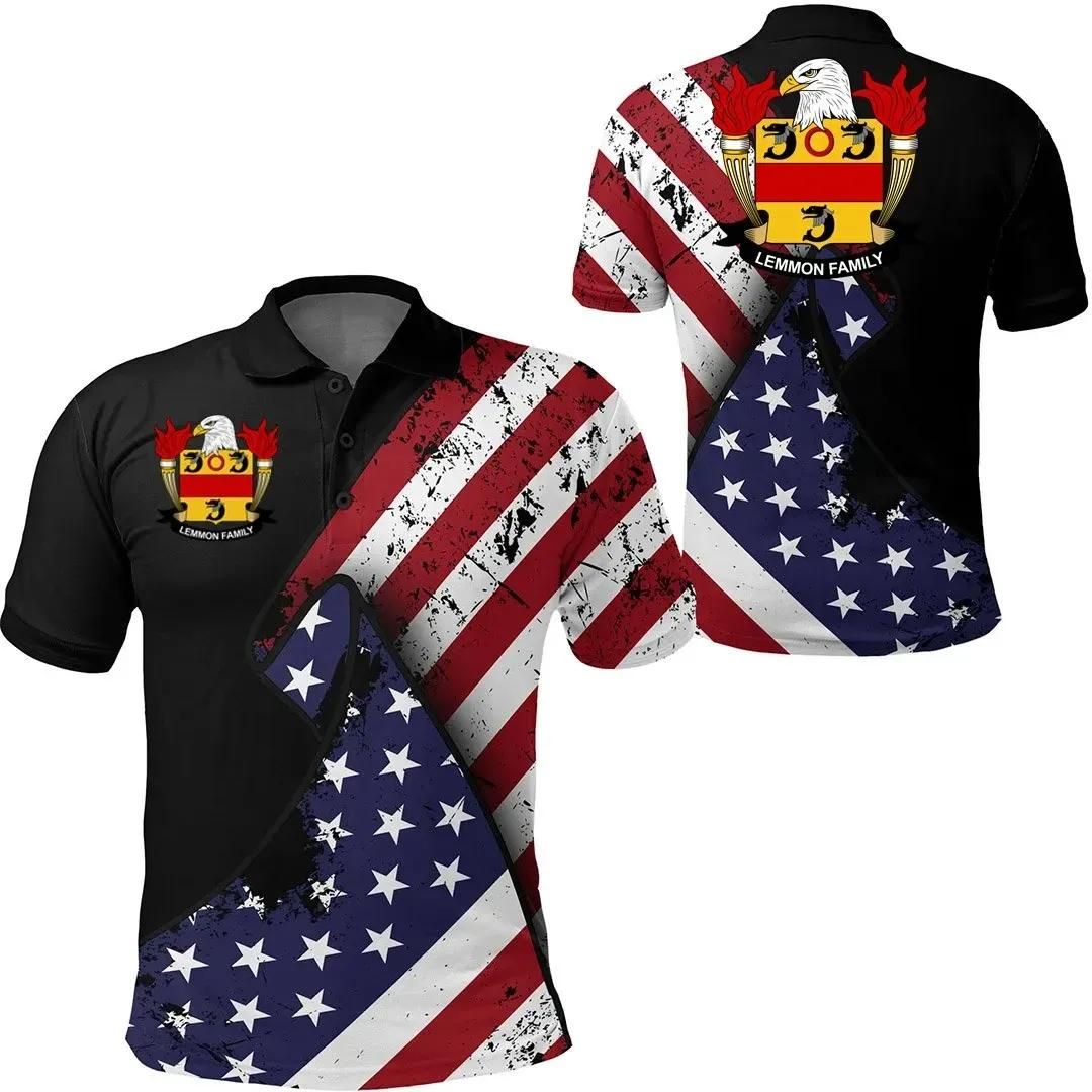 Lemmon USA Polo Shirt - Special Grunge Flag - American Family Crest A7 Lemmon USA Polo Shirt - Special Grunge Flag - American Family Crest A7