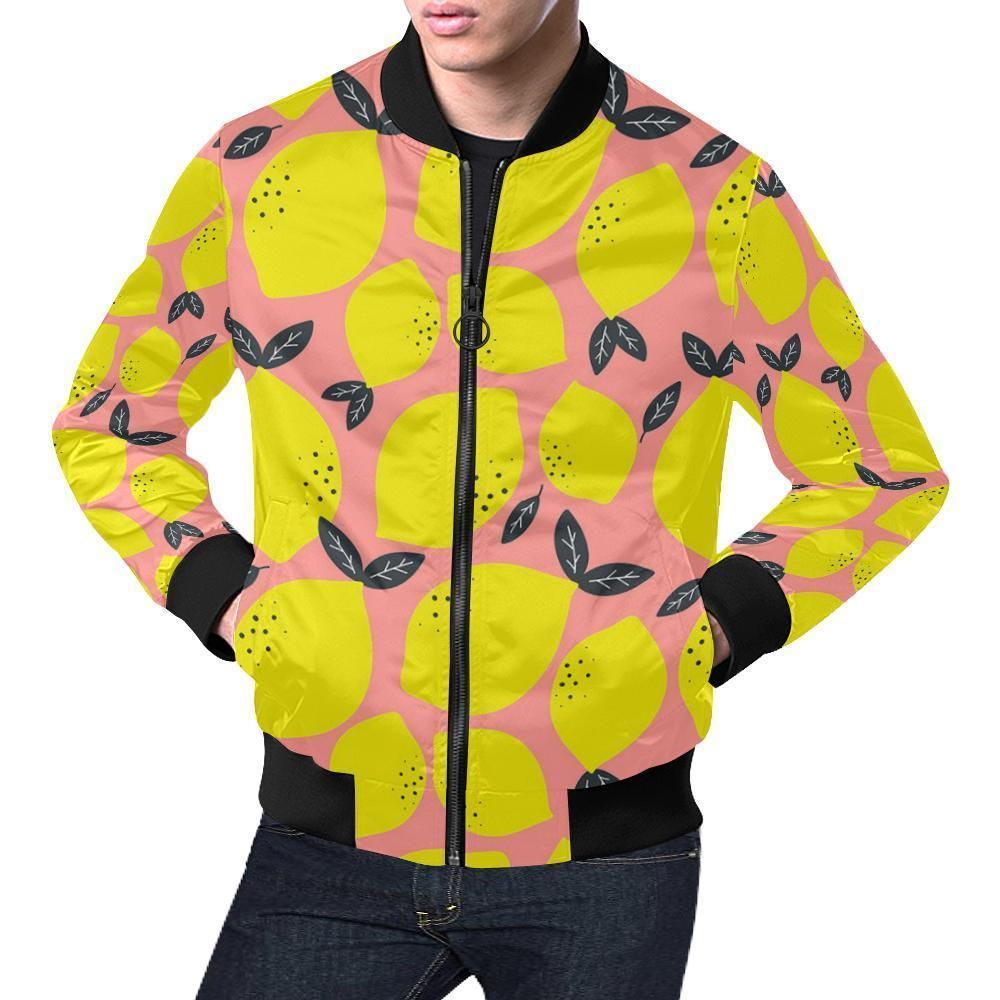Lemon Print Pattern Mens Bomber Jacket Lemon Print Pattern Mens Bomber Jacket